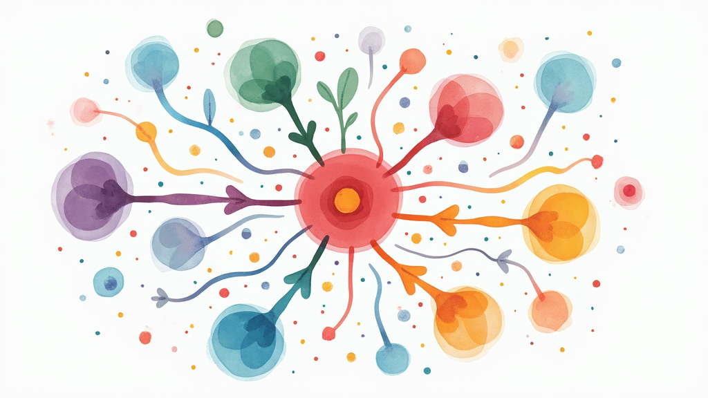 colorful abstract diagram representing communication flow and NLP connections
